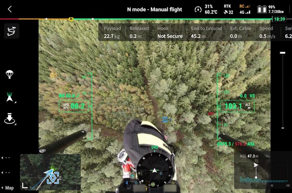 Transportní dron DJI FlyCart_pohled z dronu
